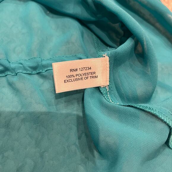 Boston Proper Teal Sheer Tunic Sz L Beaded Embellished Neckline Casual Boho - Picture 6 of 8